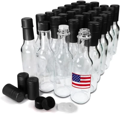 Hot Sauce Bottles 5 Oz Clear Glass with Caps and Dripper Inserts (30 Pack) USA - Image 1 of 4