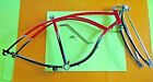 USED REPRODUCTION SCHWINN BICYCLE FRAME, SPRINGER FORK AND CHROME KICKSTAND