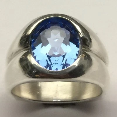 ANILLO HOMBRE PLATA ESTERLINA MJG. 12 x 10mm LAB AGUAMARINA FACETADA. TALLA 9.  Foto 1 de 4