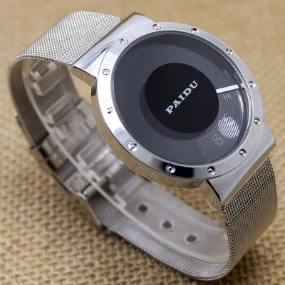PAIDU Banda de Malla Plateada Simple Genial Dial Cuarzo Reloj de Pulsera Hombre Mujer Regalo Foto 1 de 4