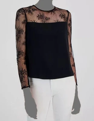 Top para mujer Hugo Boss negro Bettina con encaje cuello redondo talla S Foto 1 de 2