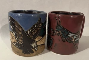 Dragonfly Bugs Eagle Mara Mug Stoneware Mexican Pottery 16 oz Set Of 2 - Picture 1 of 17