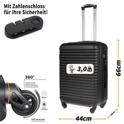 Koffer Grösse L Reisekoffer Travel Hartschalenkoffer Reisen Schwarz 44x46x28cm - Bild 1 von 4