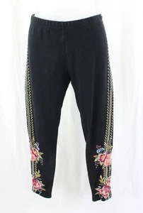 Johnny Was Women's Black Beige Multi Embroidered Print Cotton Leggings Medium - Picture 1 of 4