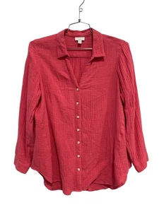 J Jill Hemd Größe Large Petite Crinkle Knopfleiste Langarm Baumwolle Coastal - Bild 1 von 7