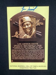 Lee Smith Signed Gold HOF Plaque Postcard Yellow Autograph Chicago Cubs HOF JSA - Picture 1 of 3