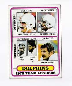 1980 Topps #76 Miami Dolphins TL Larry Csonka Nat Moore Neal Colzie Gerald Small - Bild 1 von 2
