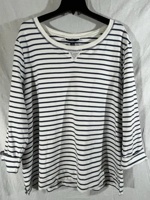 Sudadera Karen Scott Sport Mujer’s 3X Azul y Blanco Rayas Con Estrás Foto 1 de 4