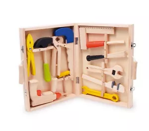 TOOLS Top Quality Childrens Wooden Toolbox DIY Builder Drill Spanner Hammer Saw - Picture 1 of 3