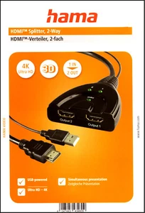 HAMA HDMI Verteiler 1 auf 2-fach U-HD 4K Splitter für TV, Monitor, Beamer - Bild 1 von 4