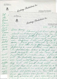 1930s  Academy Productions Inc Letter Joe Nadel Film History Movies Hollywood - Picture 1 of 1