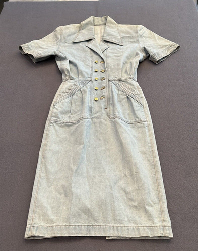 Abito donna vintage FENDI blu denim taglia Ita 40 bottoni oro tasche vecchi so