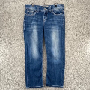 BKE Denim Jeans Womens 30 Harper Blue Medium Wash Contrast Stitch Crop Stretch - Picture 1 of 13
