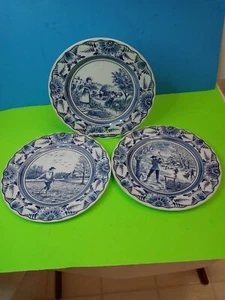 Set Of Three 10IN. Vintage Luneville Studio France Plates Winter Blue And White - Picture 1 of 4