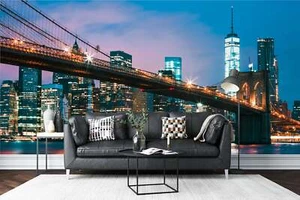 Brooklyn Bridge at Dusk Wallpaper - Large Wall Mural, Self-adhesive Fabric - Picture 1 of 3