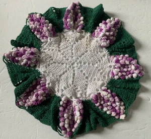 Vintage Doily Grape Purple Crochet White Green 10" - Picture 1 of 5