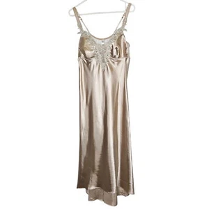 Flora By Flora Nikrooz XL Gold Satin & Lace Nightgown Chemise Coquette Dainty - Picture 1 of 16