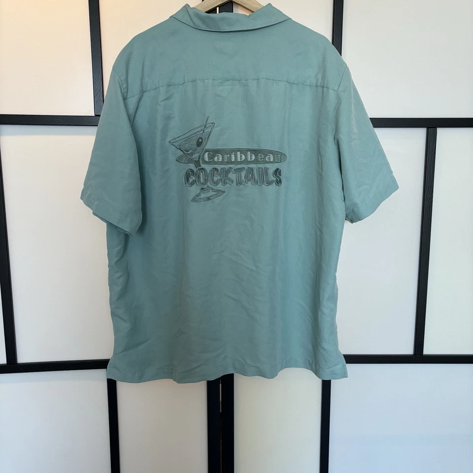 Caribbean Mens Size XL Short Sleeve Button Up Shirt “CARIBBEAN COCKTAILS” READ - Image 1 of 4
