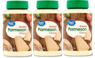 3 Pack Great Value Grated Parmesan Cheese 16 oz Bottles – Real Cheese Topping