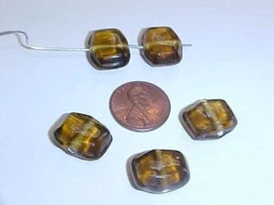 6 VINTAGE TOPAZ GLASS 16x12mm. FACETED CUSHION BEADS 7284 - Bild 1 von 1
