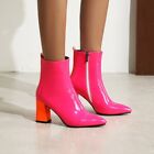 Womens Patent Leather Pointy Toe High Heel Zip Ankle Boots Party Shoes Plus Size