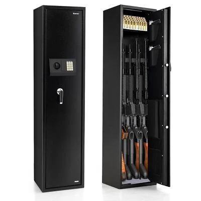 5-Gun Metal Rifle Security Cabinet Gun Safe Box Rifle & Shotgun w/ Ammo Lockbox - Image 1 of 4