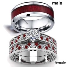 Couple Rings Tungsten Carbide Mens Wedding Band Red CZ Womens Wedding Ring Sets