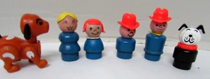 Vintage Fisher Price Little People Farmer Mom Boy Girl Lucky Dog Spot Brown Dog - Picture 1 of 6