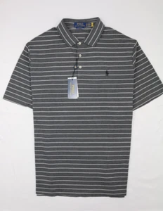 Polo Ralph Lauren Mens Classic Fit Polo Shirt Grey White XL Striped Small Pony - Picture 1 of 10