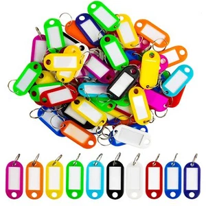 Lot de 60 étiquettes clés à bagages en plastique avec étiquettes papier vierge et porte-clés fendus - Photo 1/7