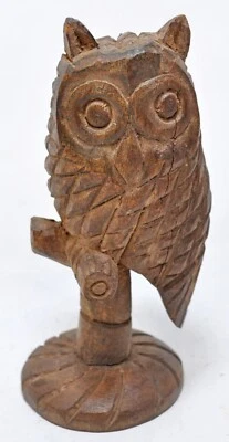 Vintage Wooden Owl Figurine Original Old Very Fine Hand Carved Foto 1 de 4