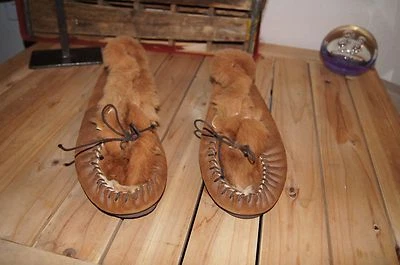 KANGAROO Fur Lined Leather Slippers 11.5 KANGAROO LOAFERS 11.5 KANGAROO SHOES  - Image 1 of 4