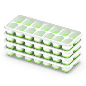 4 Pack Stackable Silicone Ice Cube Trays with Lids for Cocktail Juice Ice Coffee - Picture 1 of 6