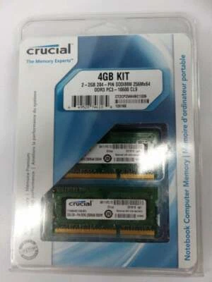 Crucial 2- 2GB 204-PIN SODIMM DDR3  Memory Module 4GB Kit CT2KIT25664BC1339 - Image 1 of 4
