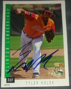 Miami Marlins Tyler Kolek Signed 2019 Clinton LumberKings Auto Card