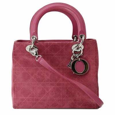 CHRISTIAN DIOR Lady Dior Cannage Suede Tote Bag Pink - Image 1 of 4