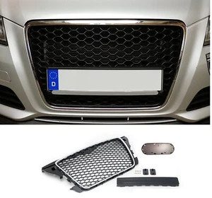 Parrilla delantera cromada negra para Audi A3 8P parrilla sin PDC 08-13 con soporte emblema - Imagen 1 de 4