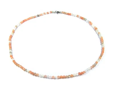 Collana In Pietra Luna A Forma Di Sfera Facettata Ø-3 Mm Chiusura In Argento 925 - Immagine 1 di 3