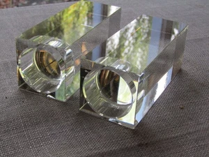 Pair of 2 Solid Crystal Clear Glass Square Shape Candle Sticks Candle Holder - Picture 1 of 7