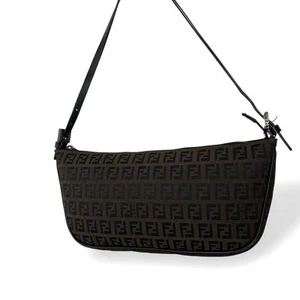 Auténtico mini bolso de hombro de lona Fendi Zucca de cuero marrón - Imagen 1 de 14