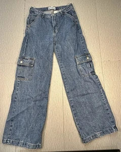 S.O.N.G High Rise Cargo Wide Leg Jeans Baggy Denim 100% Cotton Size 3/26 - Picture 1 of 6