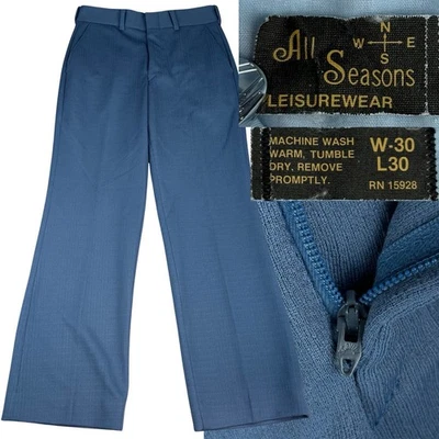 Vintage All Seasons Leisurewear Blue Polyester Knit Flared Pants 30 X 30 - Image 1 of 4
