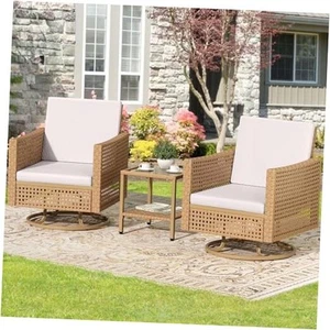 3 Pieces Patio Furniture Set, Patio Wicker Chairs Outdoor Swivel Rocking - Picture 1 of 7