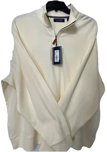 Felpa uomo manica lunga Roundtree & Yorke Supima cotone 2XL 3/4 zip ecrù - Foto 1 di 4