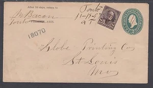 US Sc 272 uprates 1897 U312 Entire, TONTO, AT Postmark, 1 of 3 known examples - Picture 1 of 2