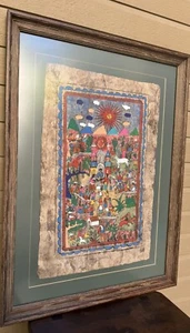 Luis Santos México Arte Popular Pintura Corteza AMATE Boda Pueblo ENMARCADO 24x31 - Imagen 1 de 8