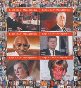 Madagaskar 2021 CTO Menschen Briefmarken Churchill JFK Gandhi Prinzessin Diana 6 V M/S - Bild 1 von 1