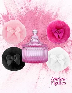 Set Of 4 Washable Fluffy Body Powder Puffs With Glass Jar - Picture 1 of 7