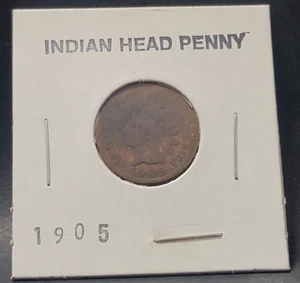 1905 Indian Head Bronze One Cent Coin-Circulated and in a Paper & plastic sleave - Bild 1 von 4