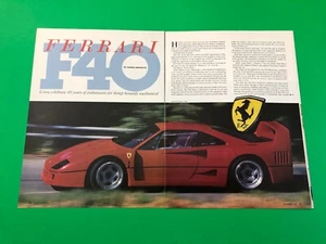 1988 1989 FERRARI F40 ORIGINAL VINTAGE PRINT AD ROAD TEST 6 PAGE ADVERTISEMENT - Bild 1 von 3